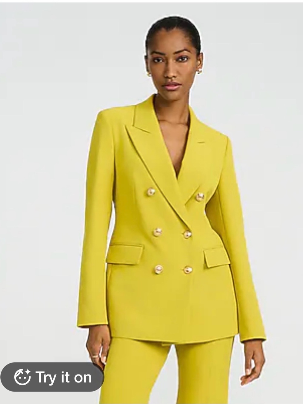 Express Double-Breasted Lime Yellow Blazer with Gold Buttons